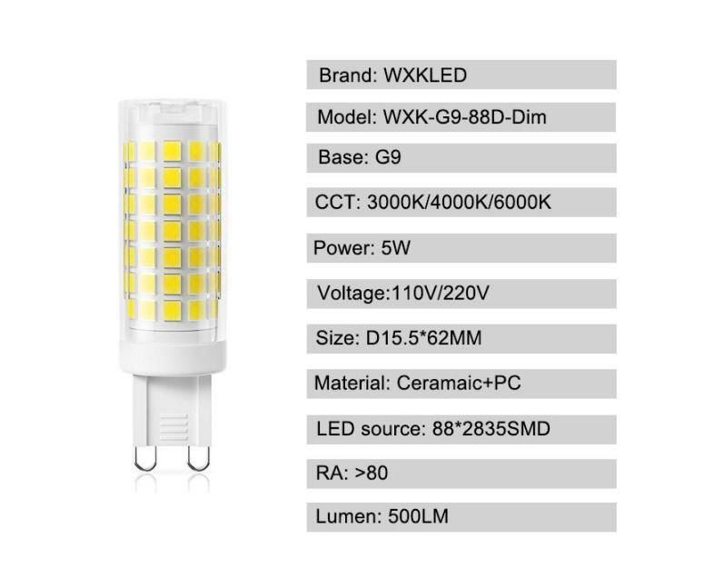 G9 G4 LED Bulbs Dimmable 6W LED Bulb Equivalent to 60W Halogen Lamp 500lm AC220-240V No Flicker G9 Capsule Lamps Bulb for Crystal Ceiling Lights
