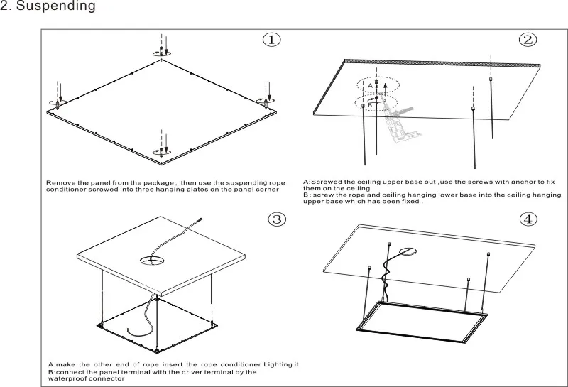 IP65 36W/42W/48W 600*600mm Hanging Commercial Ceiling Square LED Panel Light