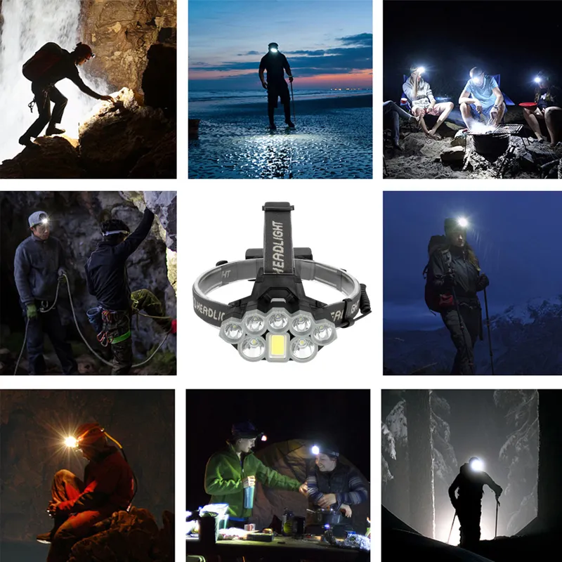 Outdoor USB Rechargeble Powerful 8LEDs Zoomable LED Headlamp